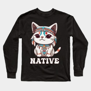 Kawaii Native American Indian Cat Long Sleeve T-Shirt